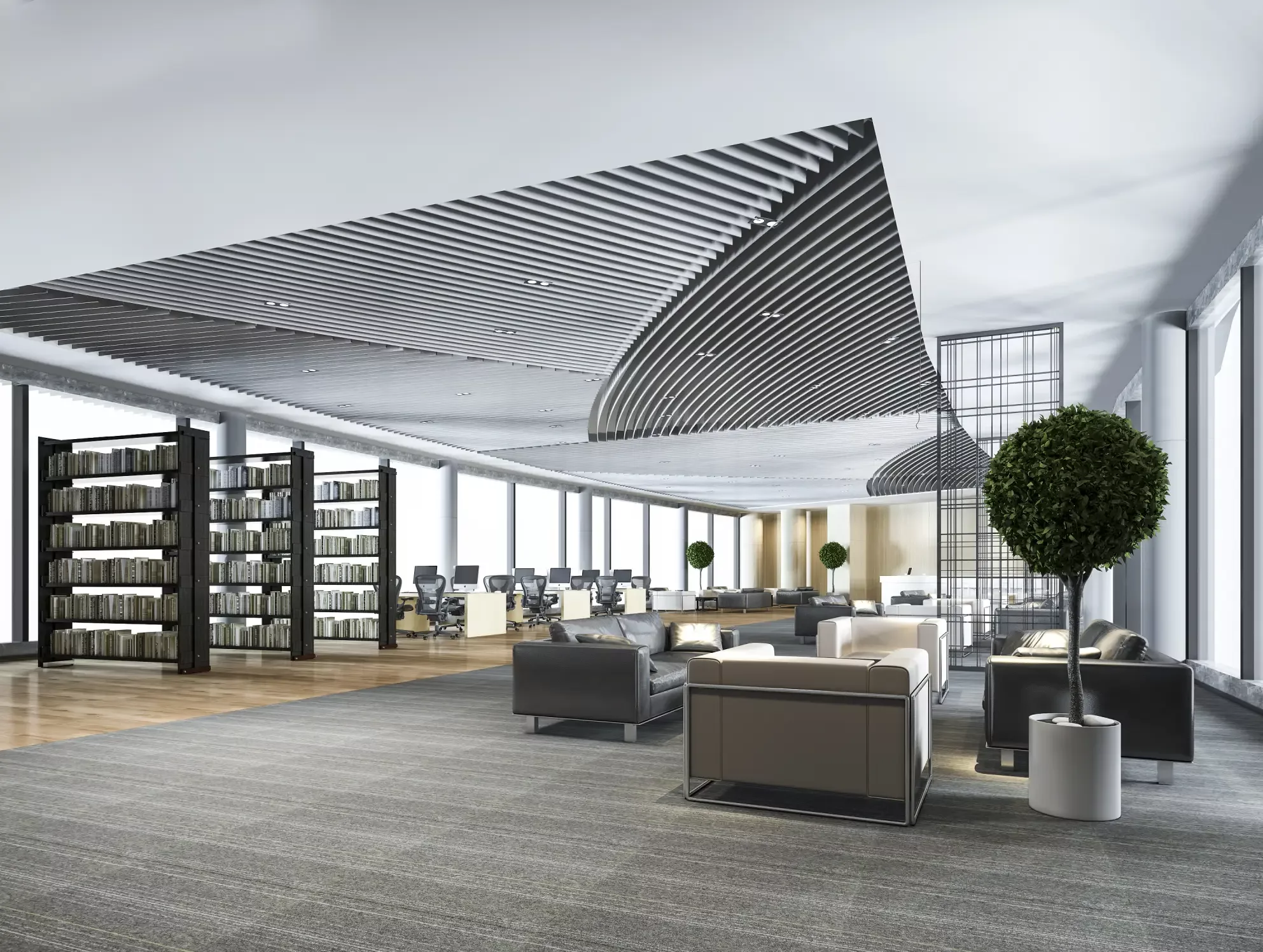 3d rendering elegant lounge lobby area and library KJ92 YKB